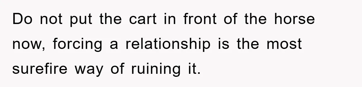 Do not put the cart in front of the horse now, forcing a relationship is the most surefire way of ruining it.