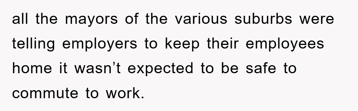 Man Realizes the Penalty for 6 Minutes Late Is the Same as 3 Hours Late, So He Chooses Bacon all the mayors of the various suburbs were telling employers to keep their employees home it wasn’t expected to be safe to commute to work.