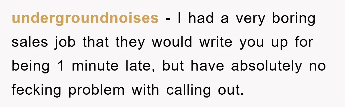 Man Realizes the Penalty for 6 Minutes Late Is the Same as 3 Hours Late, So He Chooses Bacon undergroundnoises - I had a very boring sales job that they would write you up for being 1 minute late, but have absolutely no fecking problem with calling out.