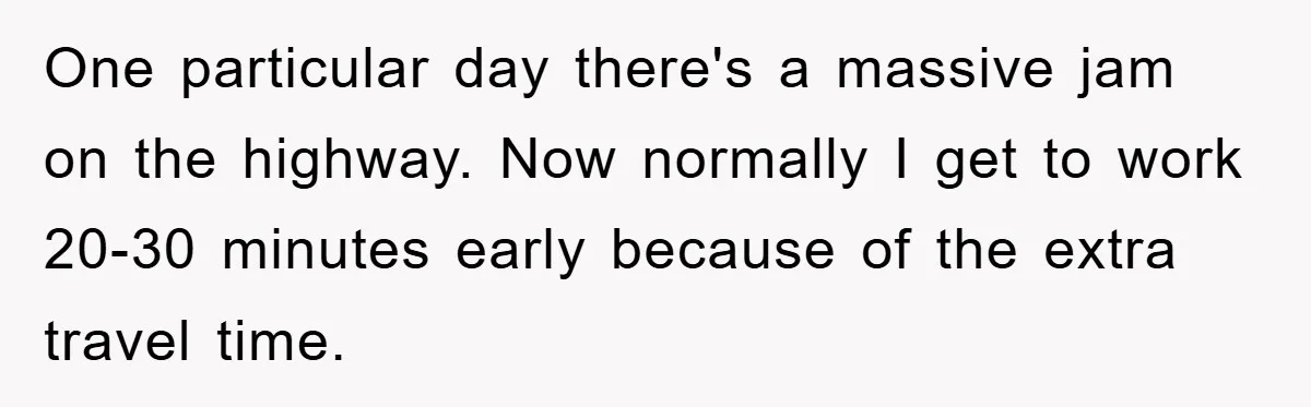 Man Realizes the Penalty for 6 Minutes Late Is the Same as 3 Hours Late, So He Chooses Bacon One particular day there's a massive jam on the highway. Now normally I get to work 20-30 minutes early because of the extra travel time.