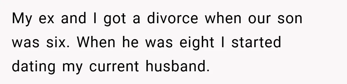 My ex and I got a divorce when our son was six. When he was eight I started dating my current husband.