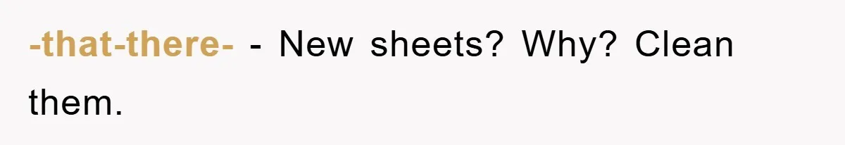 -that-there- − New sheets? Why? Clean them.