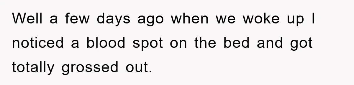 Well a few days ago when we woke up I noticed a blood spot on the bed and got totally grossed out.