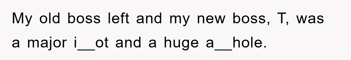 My old boss left and my new boss, T, was a major i__ot and a huge a__hole.