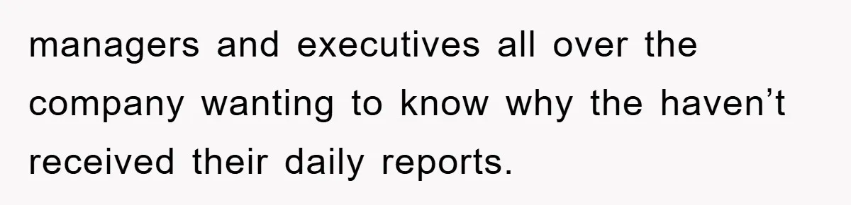 managers and executives all over the company wanting to know why the haven’t received their daily reports.