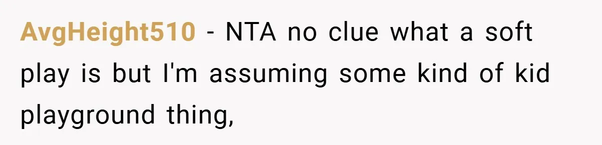 AvgHeight510 − NTA no clue what a soft play is but I'm assuming some kind of kid playground thing,