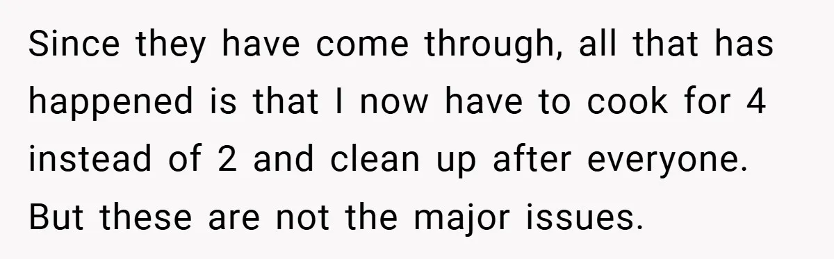 Since they have come through, all that has happened is that I now have to cook for 4 instead of 2 and clean up after everyone. But these are not...