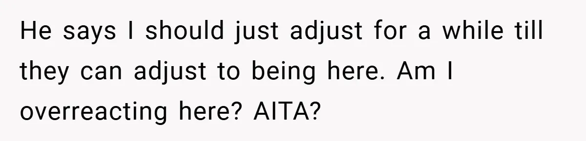 He says I should just adjust for a while till they can adjust to being here. Am I overreacting here? AITA?