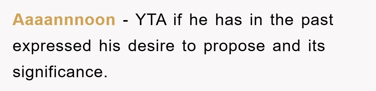 Aaaannnoon − YTA if he has in the past expressed his desire to propose and its significance.