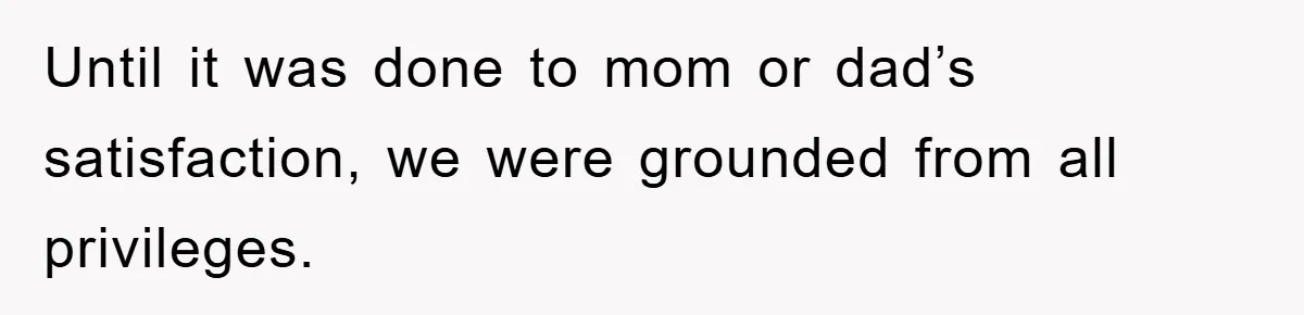 Until it was done to mom or dad’s satisfaction, we were grounded from all privileges.
