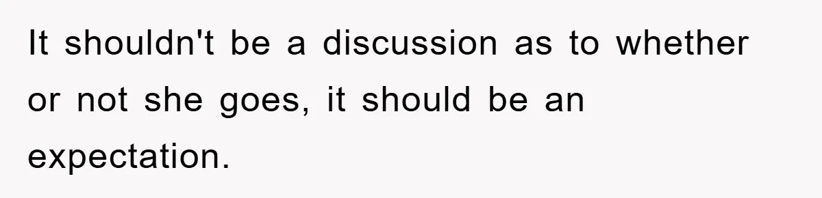 It shouldn't be a discussion as to whether or not she goes, it should be an expectation.
