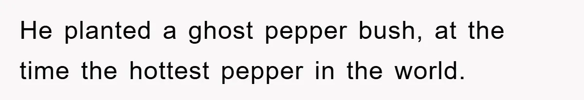 He planted a ghost pepper bush, at the time the hottest pepper in the world.