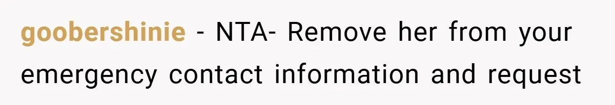 goobershinie − NTA- Remove her from your emergency contact information and request