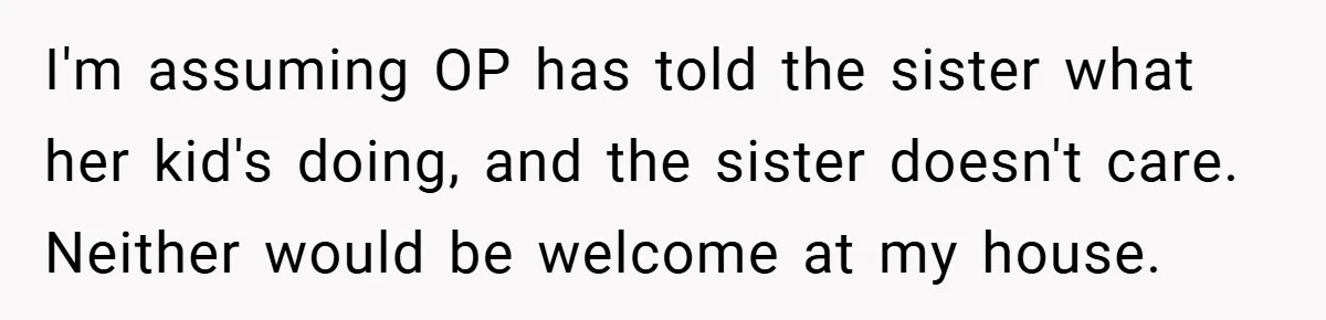 I'm assuming OP has told the sister what her kid's doing, and the sister doesn't care. Neither would be welcome at my house.