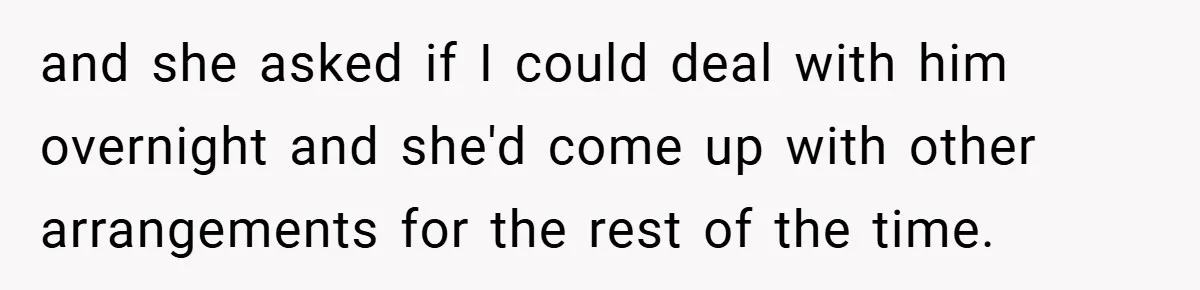 and she asked if I could deal with him overnight and she'd come up with other arrangements for the rest of the time.