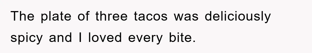 The plate of three tacos was deliciously spicy and I loved every bite.