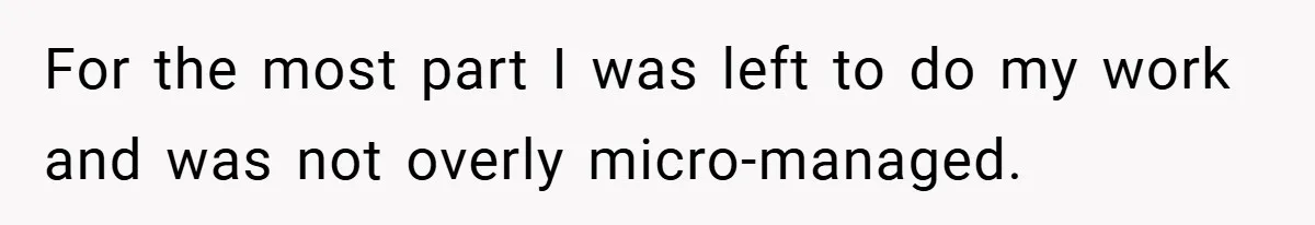 For the most part I was left to do my work and was not overly micro-managed.