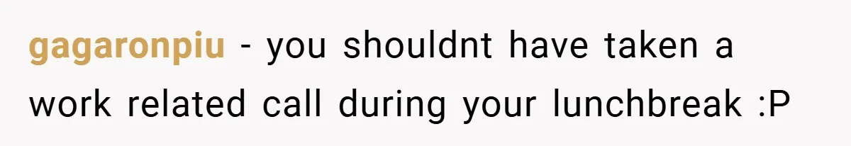 gagaronpiu − you shouldnt have taken a work related call during your lunchbreak :P