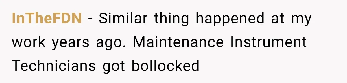 InTheFDN − Similar thing happened at my work years ago. Maintenance Instrument Technicians got bollocked