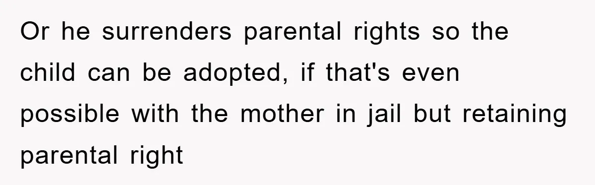 Or he surrenders parental rights so the child can be adopted, if that's even possible with the mother in jail but retaining parental right