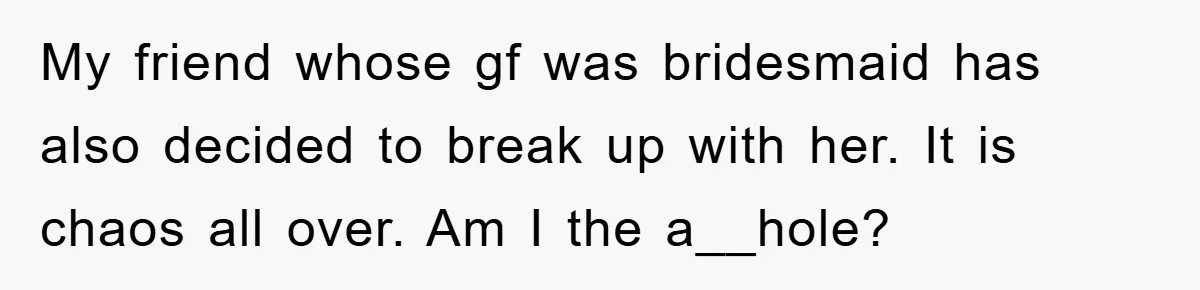 My friend whose gf was bridesmaid has also decided to break up with her. It is chaos all over. Am I the a__hole?