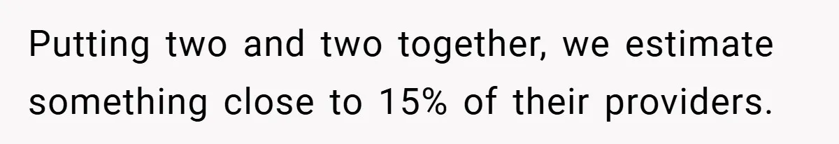 Putting two and two together, we estimate something close to 15% of their providers.