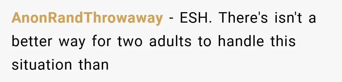 AnonRandThrowaway − ESH. There's isn't a better way for two adults to handle this situation than