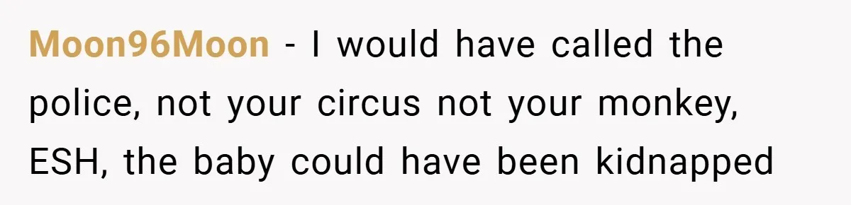Moon96Moon − I would have called the police, not your circus not your monkey, ESH, the baby could have been kidnapped