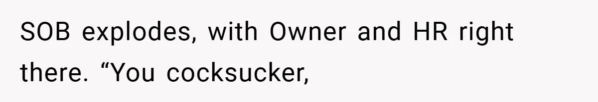SOB explodes, with Owner and HR right there. “You cocksucker,