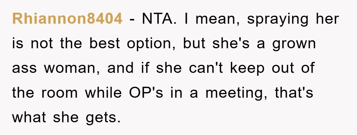 Man Working From Home “Trains” His Wife Like A Cat During Meetings, Internet Divided Rhiannon8404 − NTA. I mean, spraying her is not the best option, but she's a grown ass woman, and if she can't keep out of the room while OP's in...