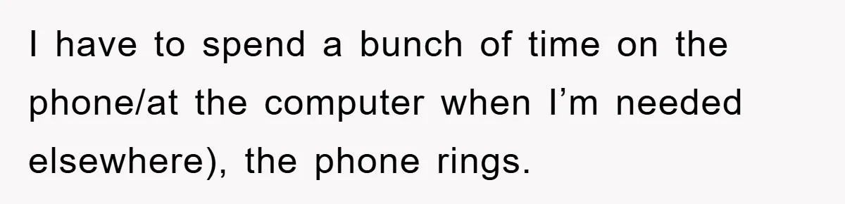 I have to spend a bunch of time on the phone/at the computer when I’m needed elsewhere), the phone rings.