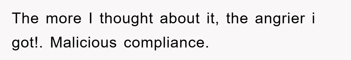 The more I thought about it, the angrier i got!. Malicious compliance.