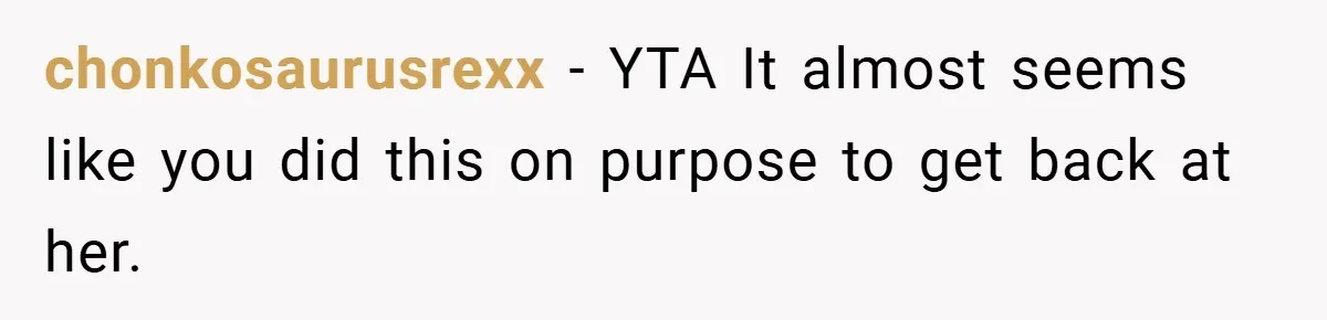 chonkosaurusrexx − YTA It almost seems like you did this on purpose to get back at her.