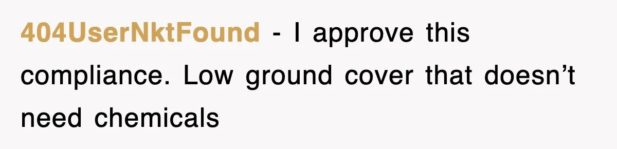 404UserNktFound − I approve this compliance. Low ground cover that doesn’t need chemicals