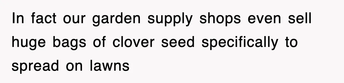 In fact our garden supply shops even sell huge bags of clover seed specifically to spread on lawns
