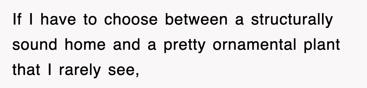 If I have to choose between a structurally sound home and a pretty ornamental plant that I rarely see,