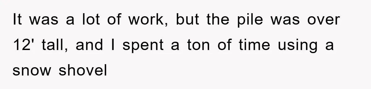 It was a lot of work, but the pile was over 12' tall, and I spent a ton of time using a snow shovel