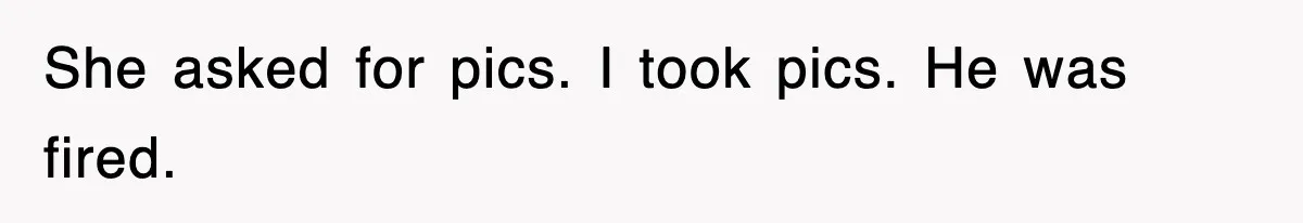 She asked for pics. I took pics. He was fired.