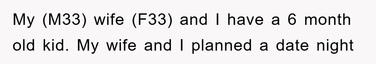My (M33) wife (F33) and I have a 6 month old kid. My wife and I planned a date night