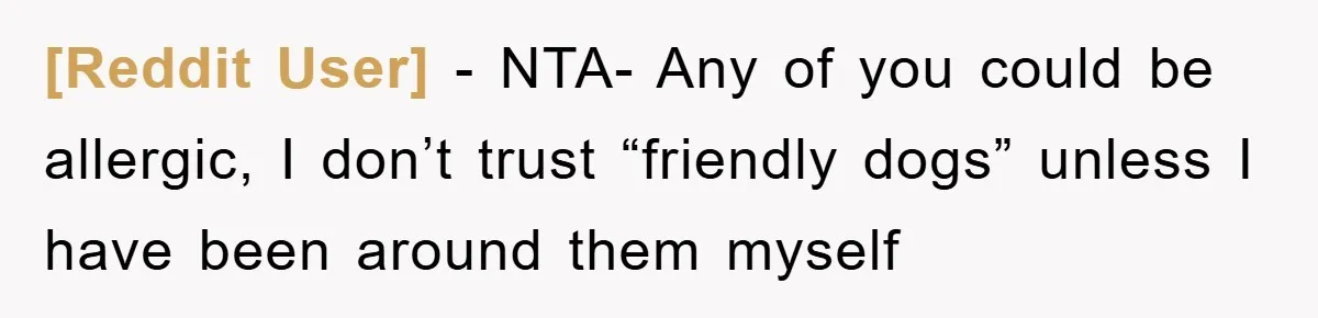 [Reddit User] − NTA- Any of you could be allergic, I don’t trust “friendly dogs” unless I have been around them myself