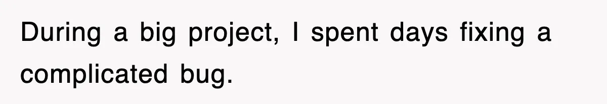During a big project, I spent days fixing a complicated bug.