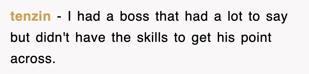tenzin − I had a boss that had a lot to say but didn't have the skills to get his point across.