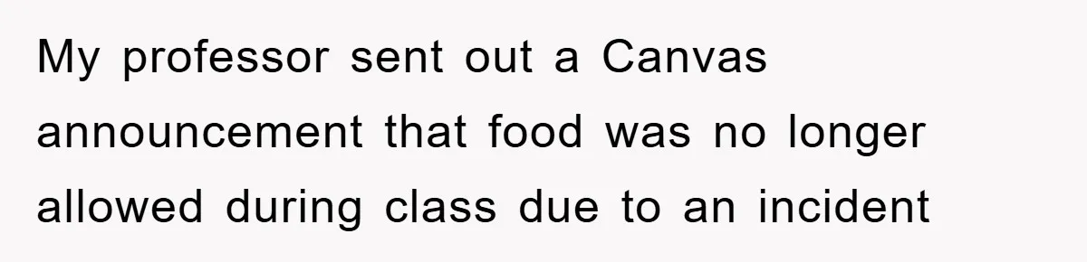 My professor sent out a Canvas announcement that food was no longer allowed during class due to an incident