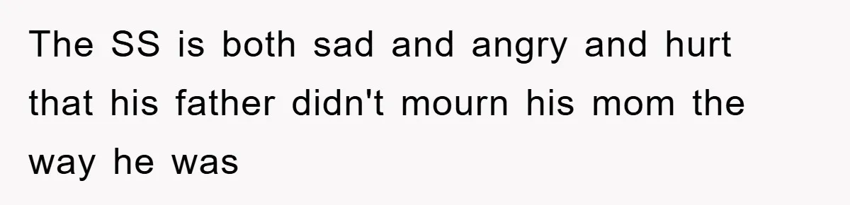 The SS is both sad and angry and hurt that his father didn't mourn his mom the way he was