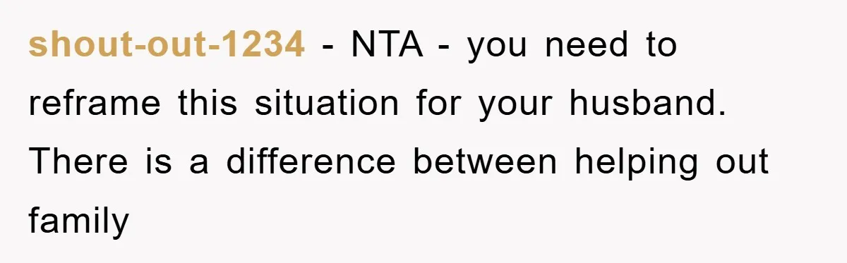 shout-out-1234 − NTA - you need to reframe this situation for your husband. There is a difference between helping out family