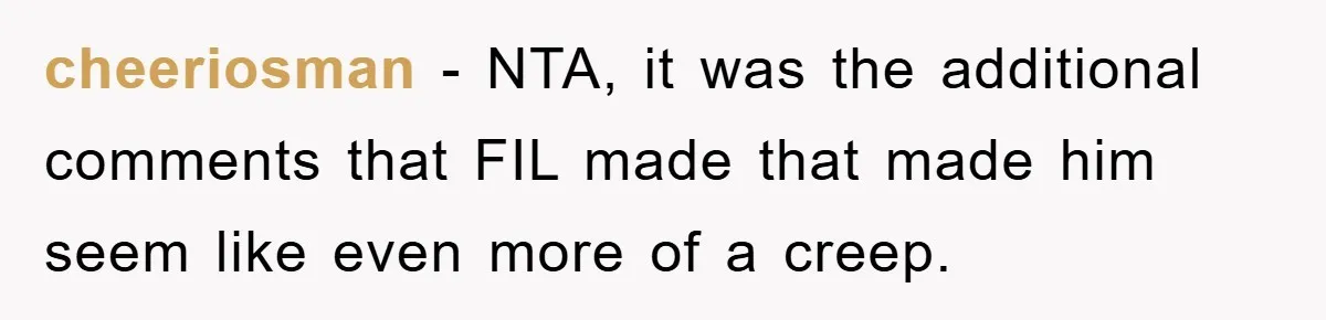 cheeriosman − NTA, it was the additional comments that FIL made that made him seem like even more of a creep.