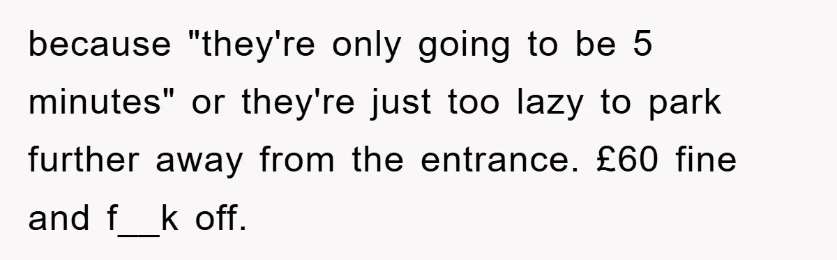 because "they're only going to be 5 minutes" or they're just too lazy to park further away from the entrance. £60 fine and f__k off.
