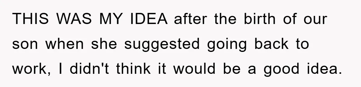THIS WAS MY IDEA after the birth of our son when she suggested going back to work, I didn't think it would be a good idea.