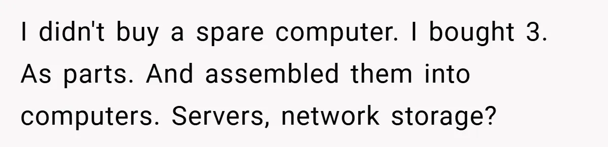 I didn't buy a spare computer. I bought 3. As parts. And assembled them into computers. Servers, network storage?