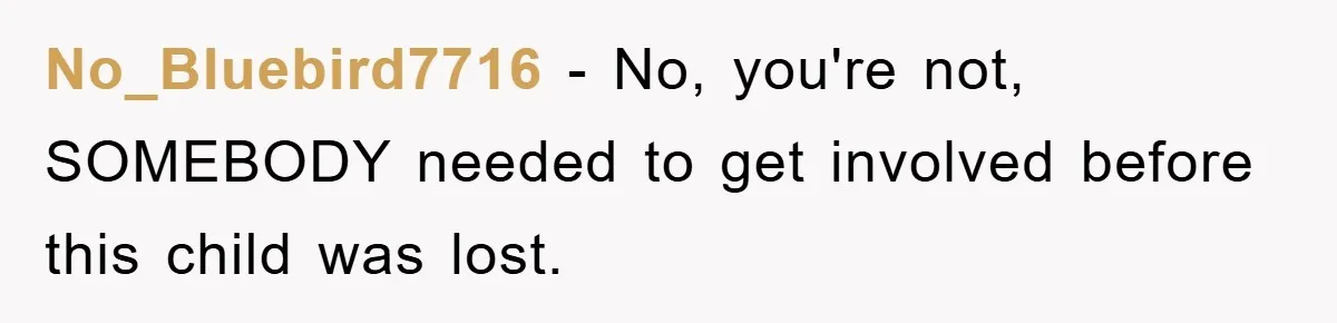 No_Bluebird7716 − No, you're not, SOMEBODY needed to get involved before this child was lost.
